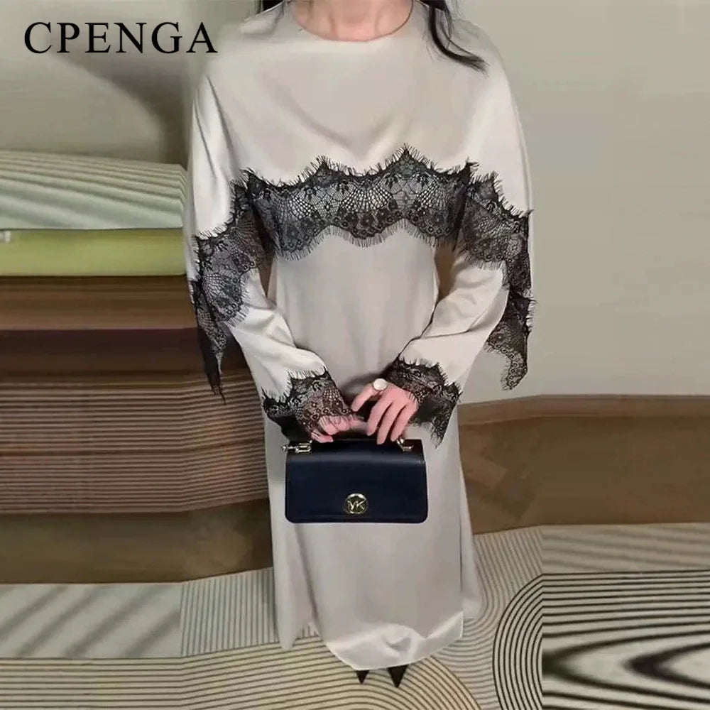 Luxury Dubai Abaya with Lace Shawl for Muslim Women