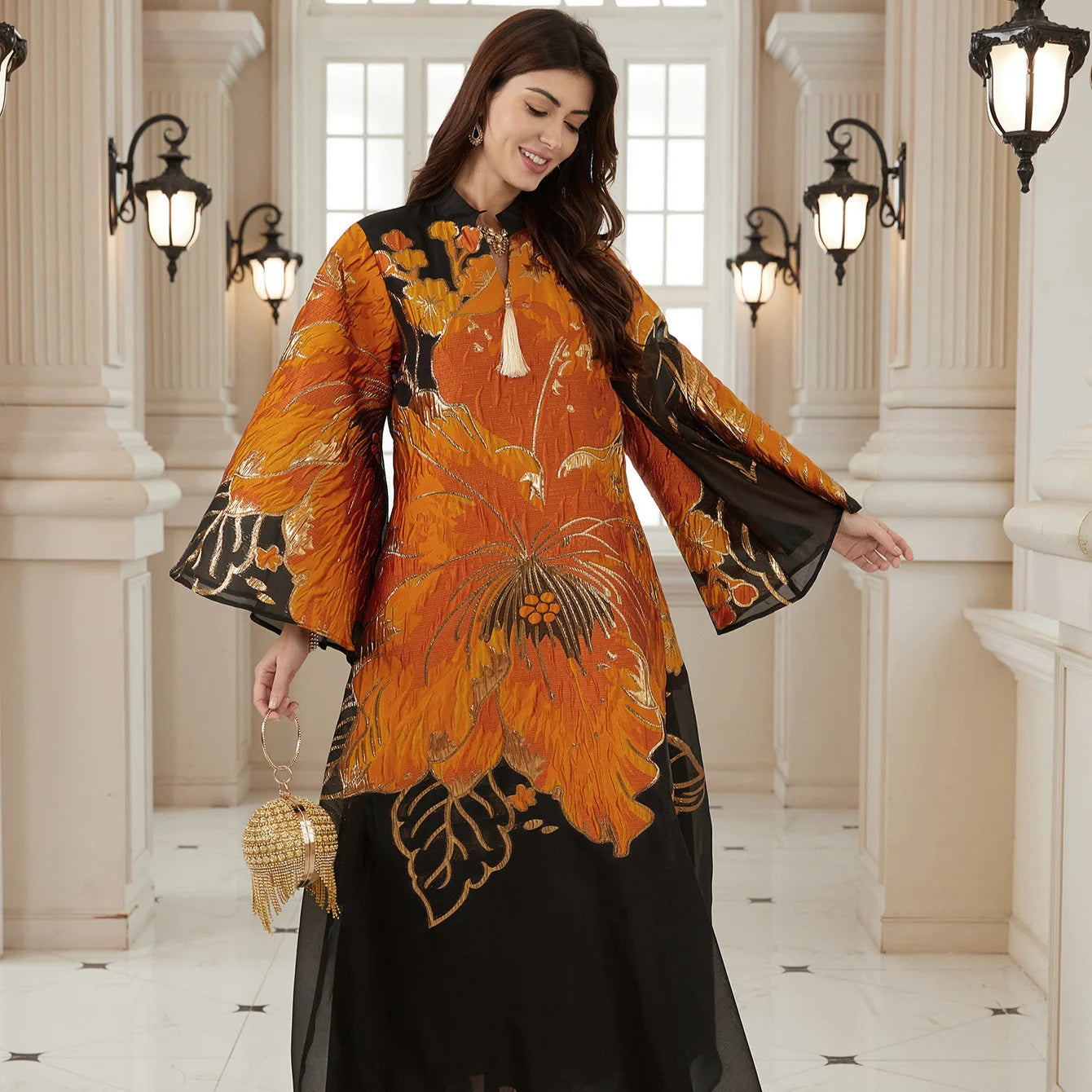 Floral Print Party Abaya – Eid Dubai Caftan Robe
