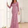 Elegant Mermaid Tulle Evening Gown – Long Sleeve Floral Embroidered Dress