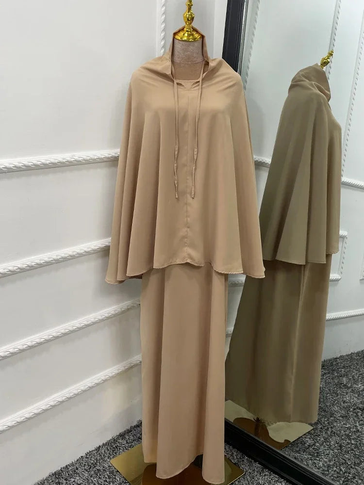 Eid Hooded Muslim Women  Long Khimar Hijab Dress Set