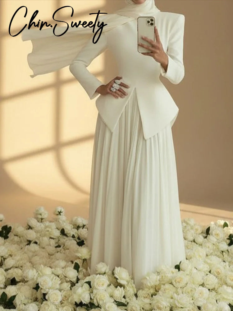Elegant Solid Women's Blazer Skirts Suit Split Coats Chiffon Skirt Lady  2 Pieces Set