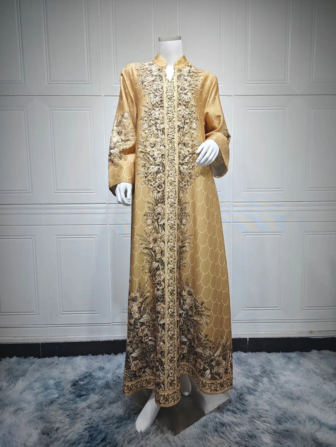 Pearl & Diamond Embellished Abaya – Elegant Long Modest Dress