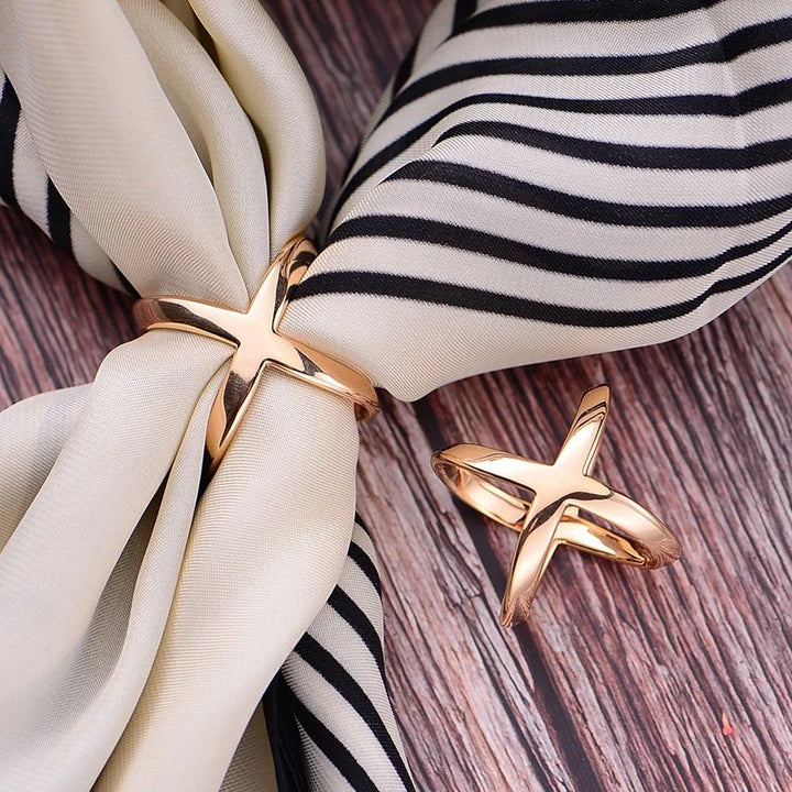 X-Shape Scarf Clip Brooch – Elegant Metal Shawl Buckle for Women