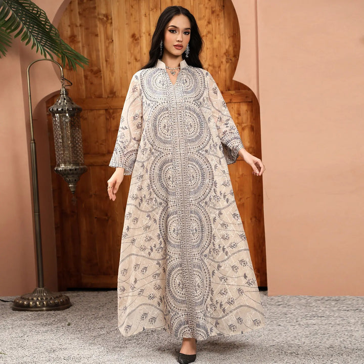 Eid Ramadan Women Dress Abaya Stand Collar Diamond Caftan Muslim Robe Jalabiya Ramadan Morocco Dubai Kaftan Vestidos Largos
