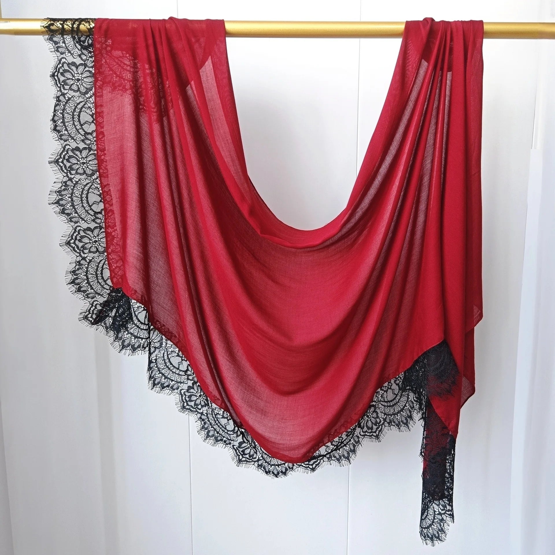 Lace Edge Modal Hijab Scarf – Breathable Cotton Turban Shawl