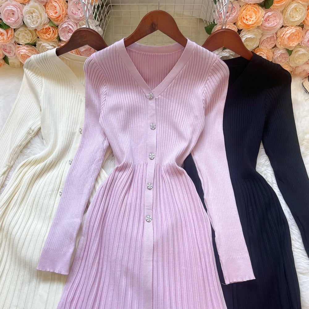 2026 Autumn Winter Women Knitted Long Sweater Dress
