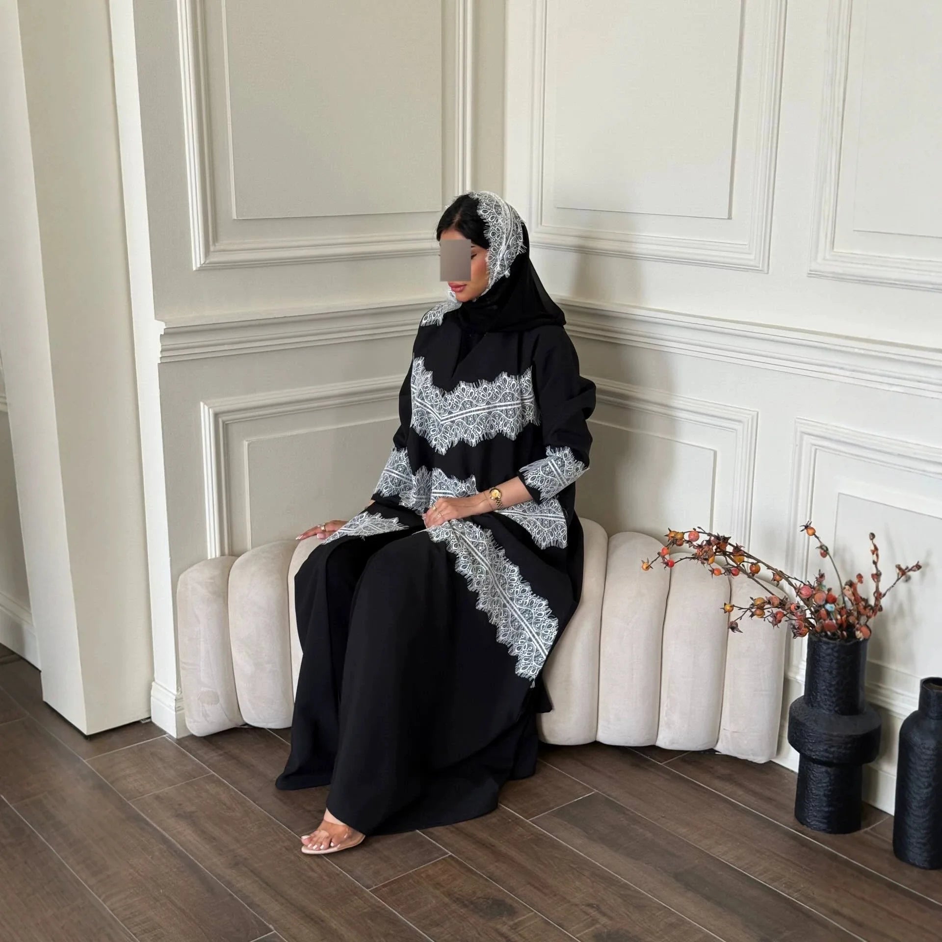 Eid Lace Open Abaya – Elegant Kaftan Party Dress