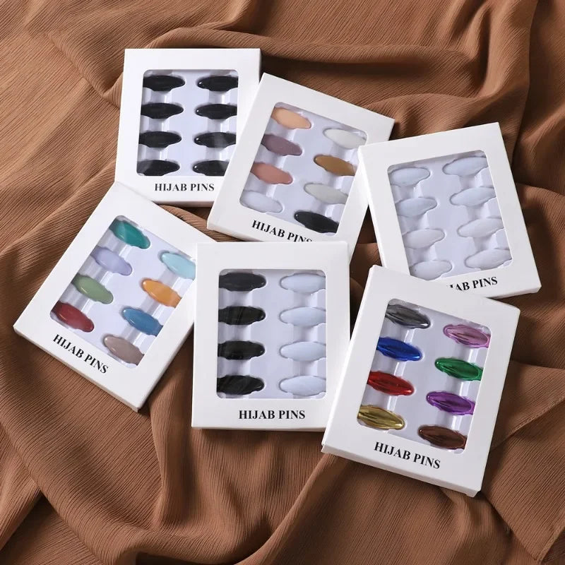 8-Piece Colorful Hijab Safety Pins – Secure Scarf Buckle & Brooch Set