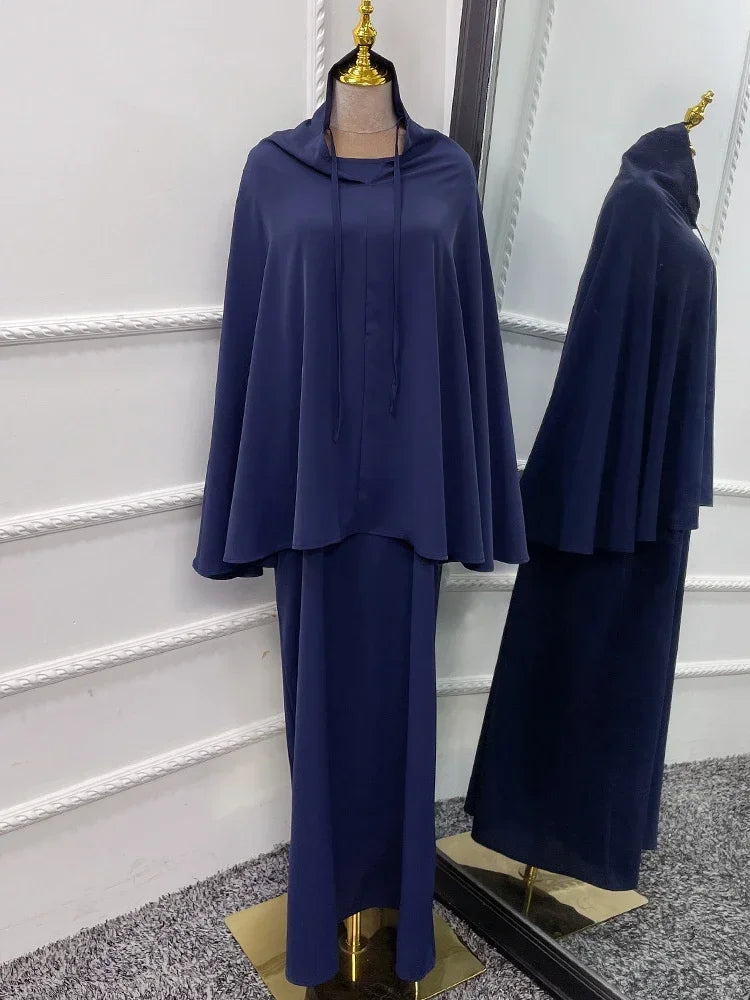 Eid Hooded Muslim Women  Long Khimar Hijab Dress Set