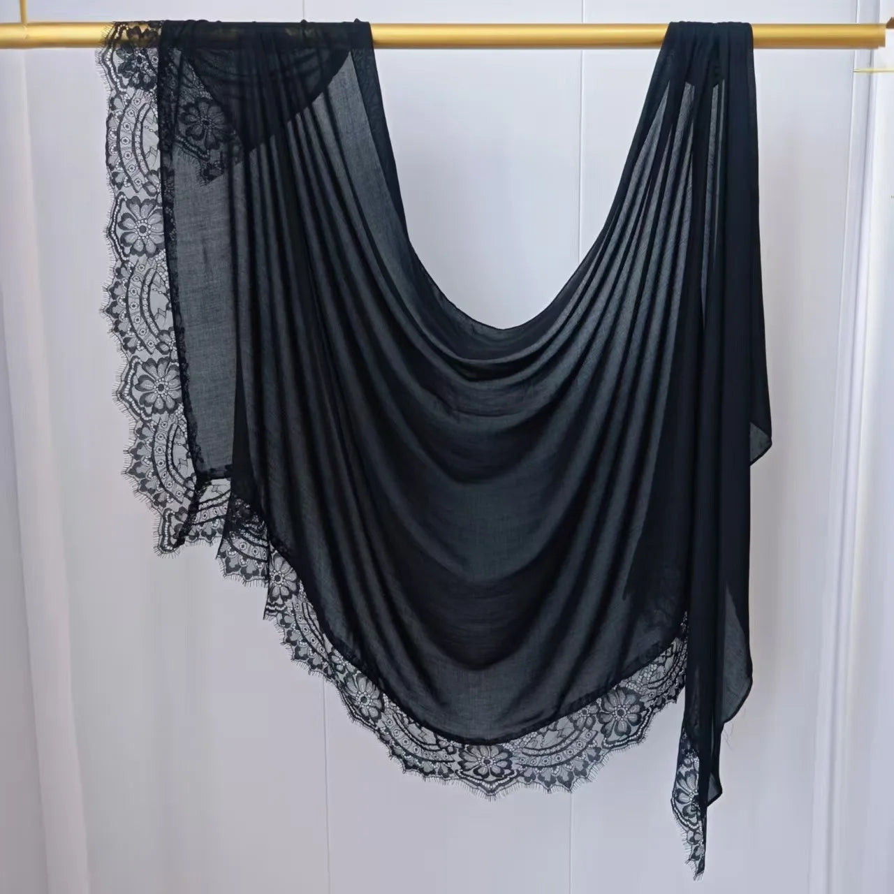 Lace Edge Modal Hijab Scarf – Breathable Cotton Turban Shawl