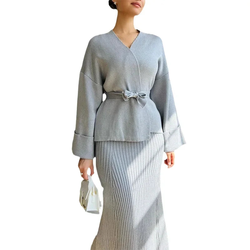 Women Knitting Skirt 2 Piece Set Sweater