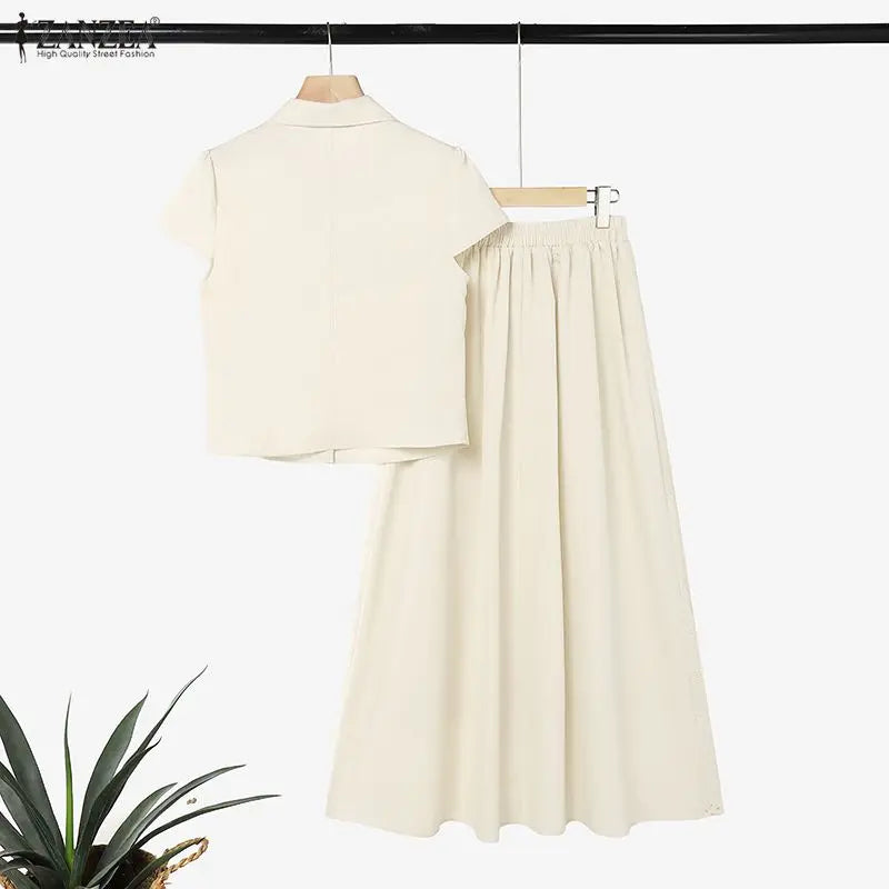 Women's Elegant Chic Skirt Sets Short Sleeve Short Shirt & Embroidered Maxi