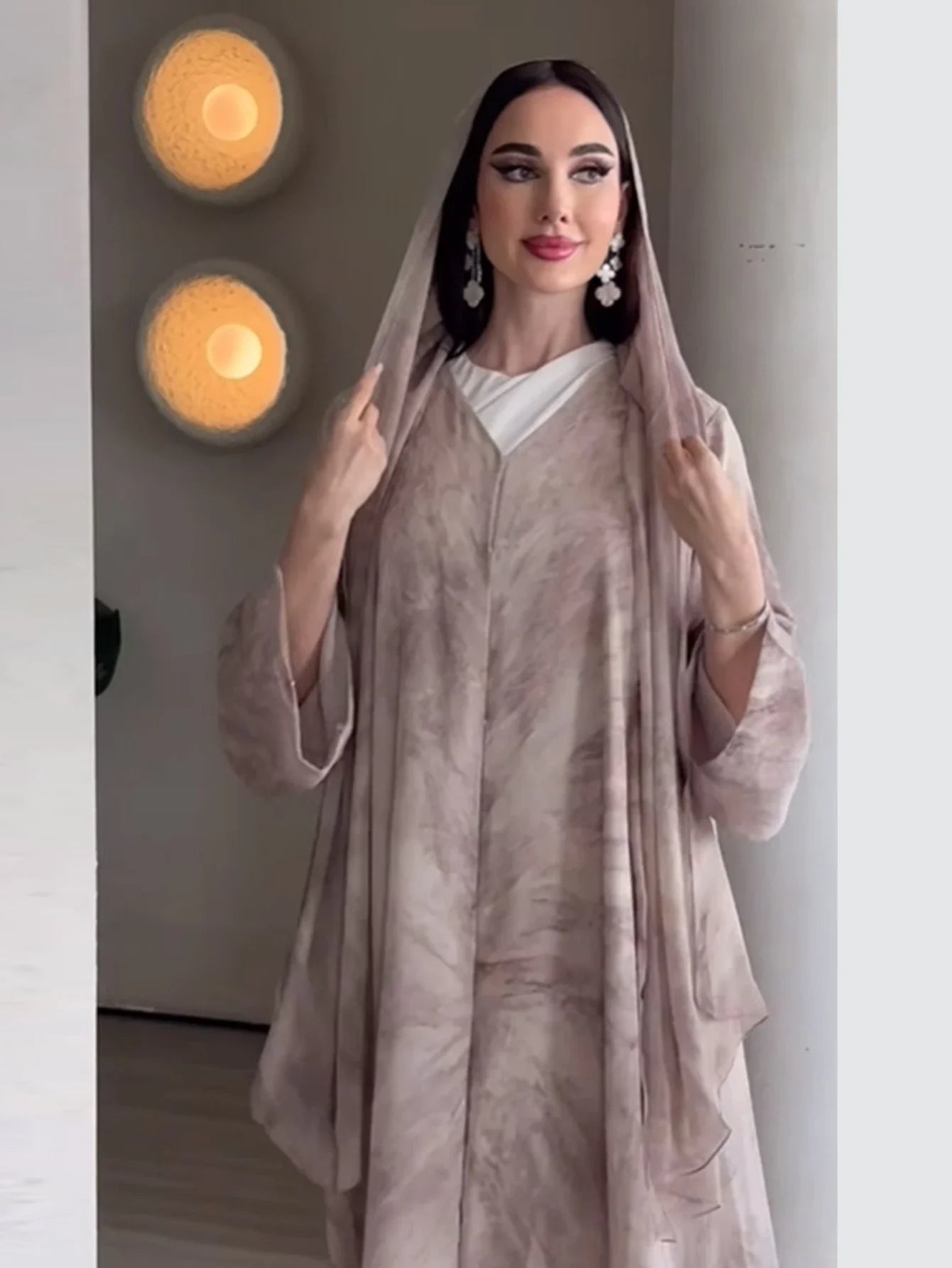Printed Abaya & Scarf 2-Piece Set – Eid Ramadan