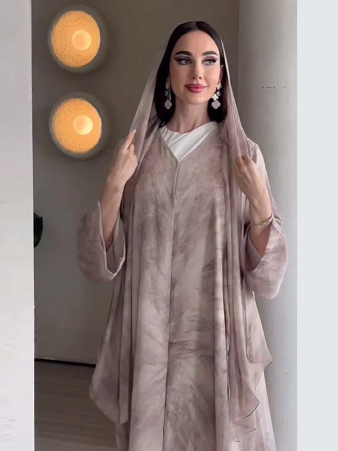 Printed Abaya & Scarf 2-Piece Set – Eid Ramadan
