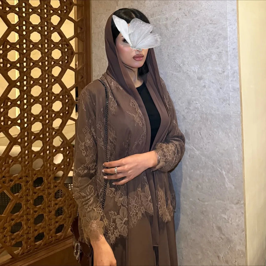 Lace Open Abaya – Eid & Ramadan Party Dress