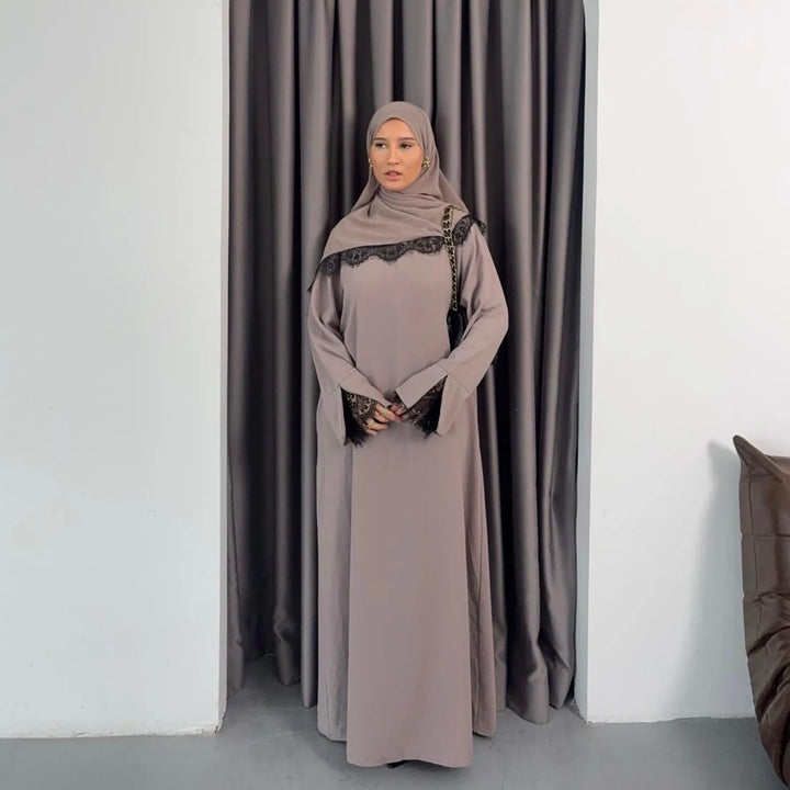 Dress Suit Women Hijab Dresses 2 Piece Set Jalabiya Muslim Lace Abaya