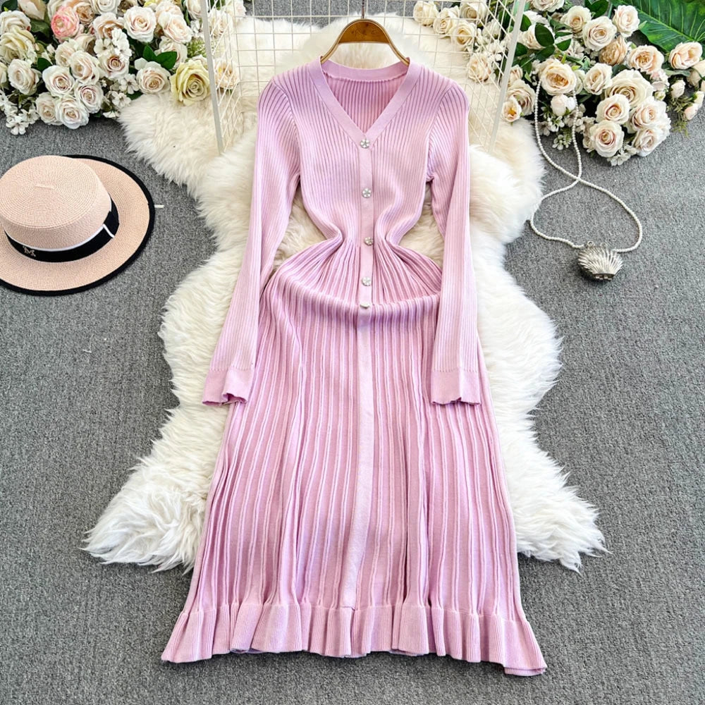 2026 Autumn Winter Women Knitted Long Sweater Dress