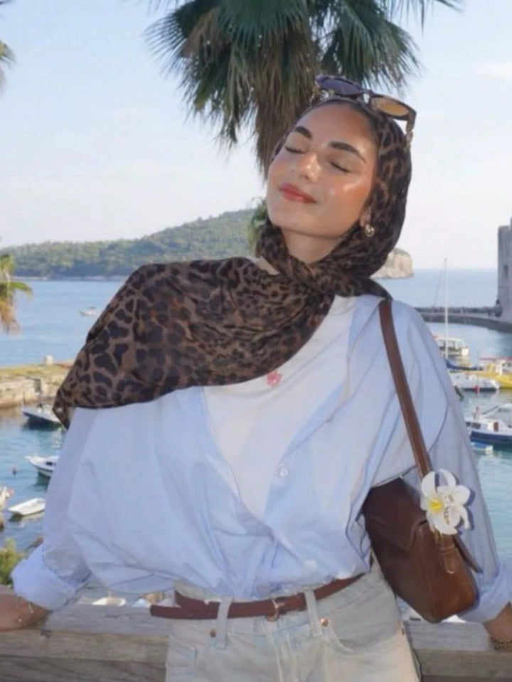 Voile Leopard Print Headscarf – Luxury Fashion Shawl