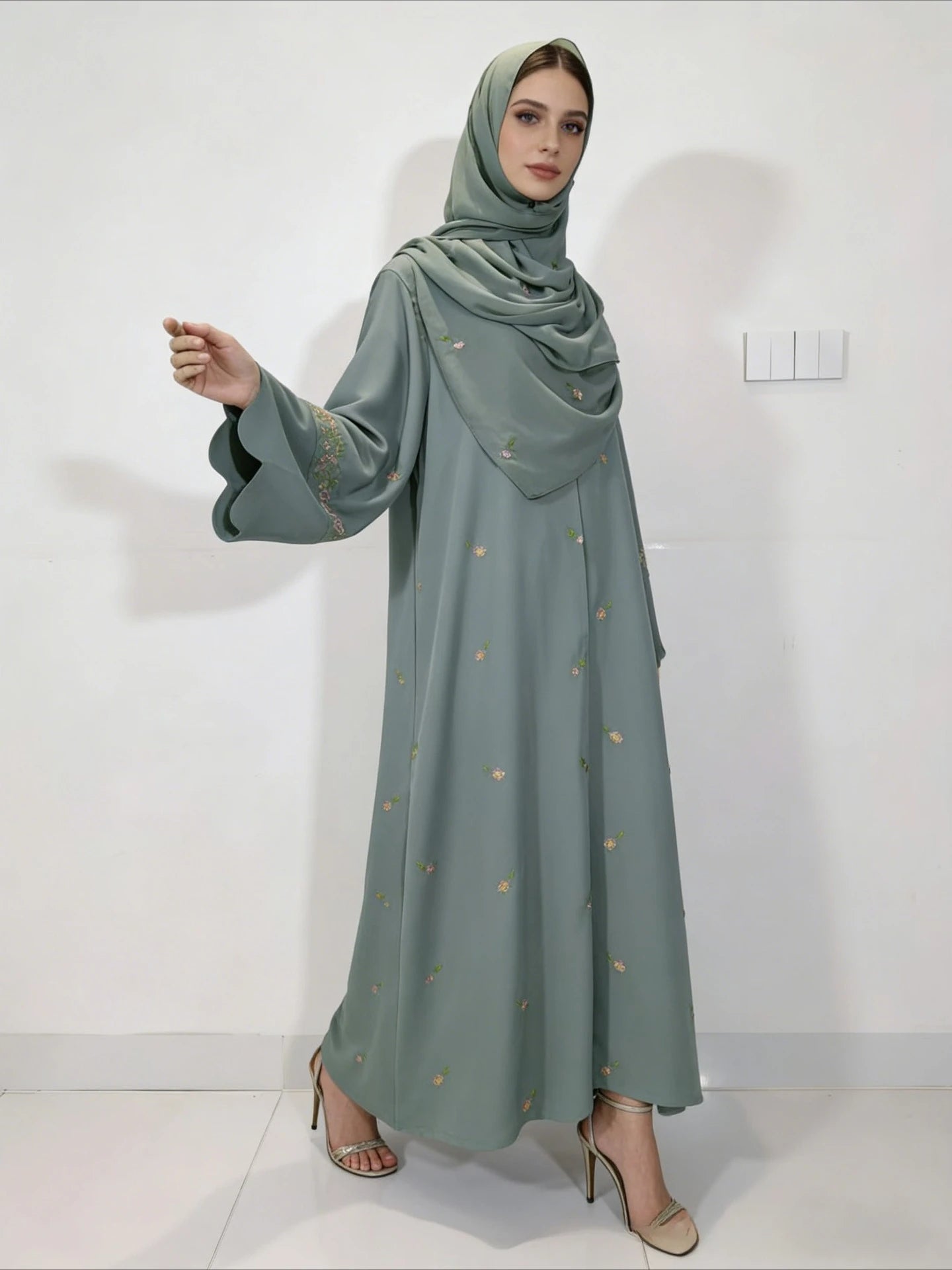 Luxurious Floral Embroidery Hijab Dress for Muslim Women