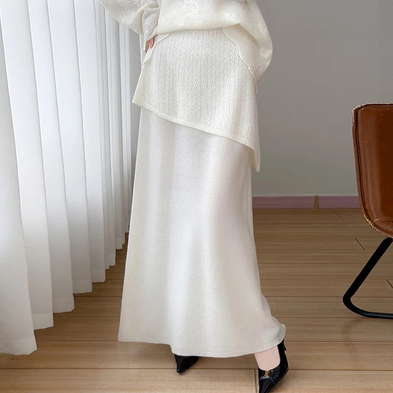 Autumn and Winter New 100% Cashmere Skirt Women's High Waist Skirt