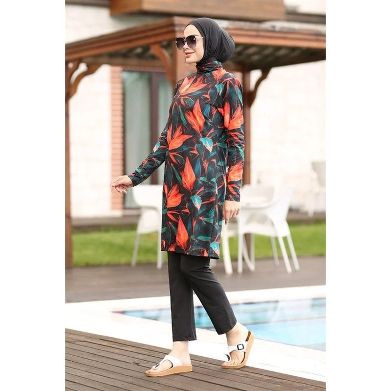 Muslim Swimwear Women Printed Stretch Full Cover Lslamic Clothes