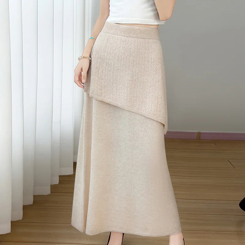 Autumn and Winter New 100% Cashmere Skirt Women's High Waist Skirt
